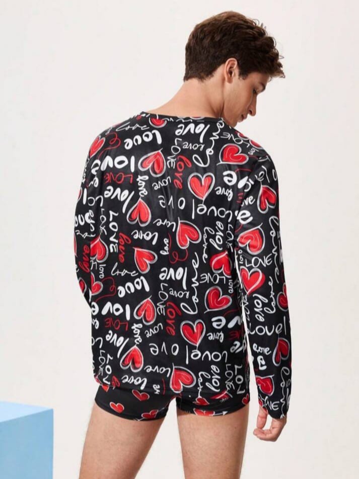 Feline Happy Jammies Man All Over Print Crew Neck Long Sleeve Casual Sleepwear